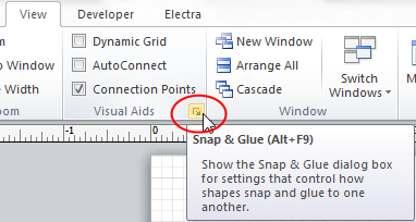 how to glue connection point to shape visio 2019